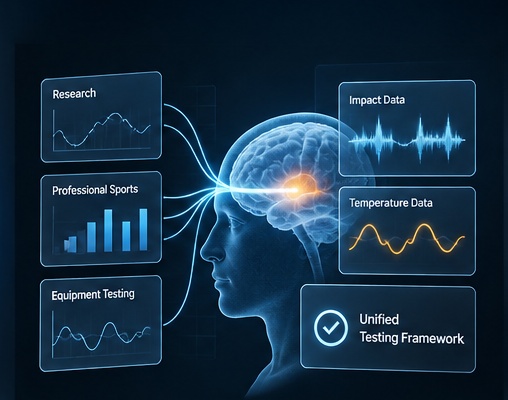 Scientific testing visualization combining research, professional sports, impact data and temperature data into a unified testing framework.